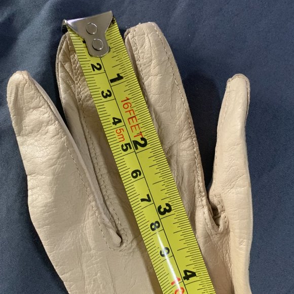 Beige Leather (kid) chevreau, Gloves, vintage, size 6 3/4, Made in France - Picture 2 of 4